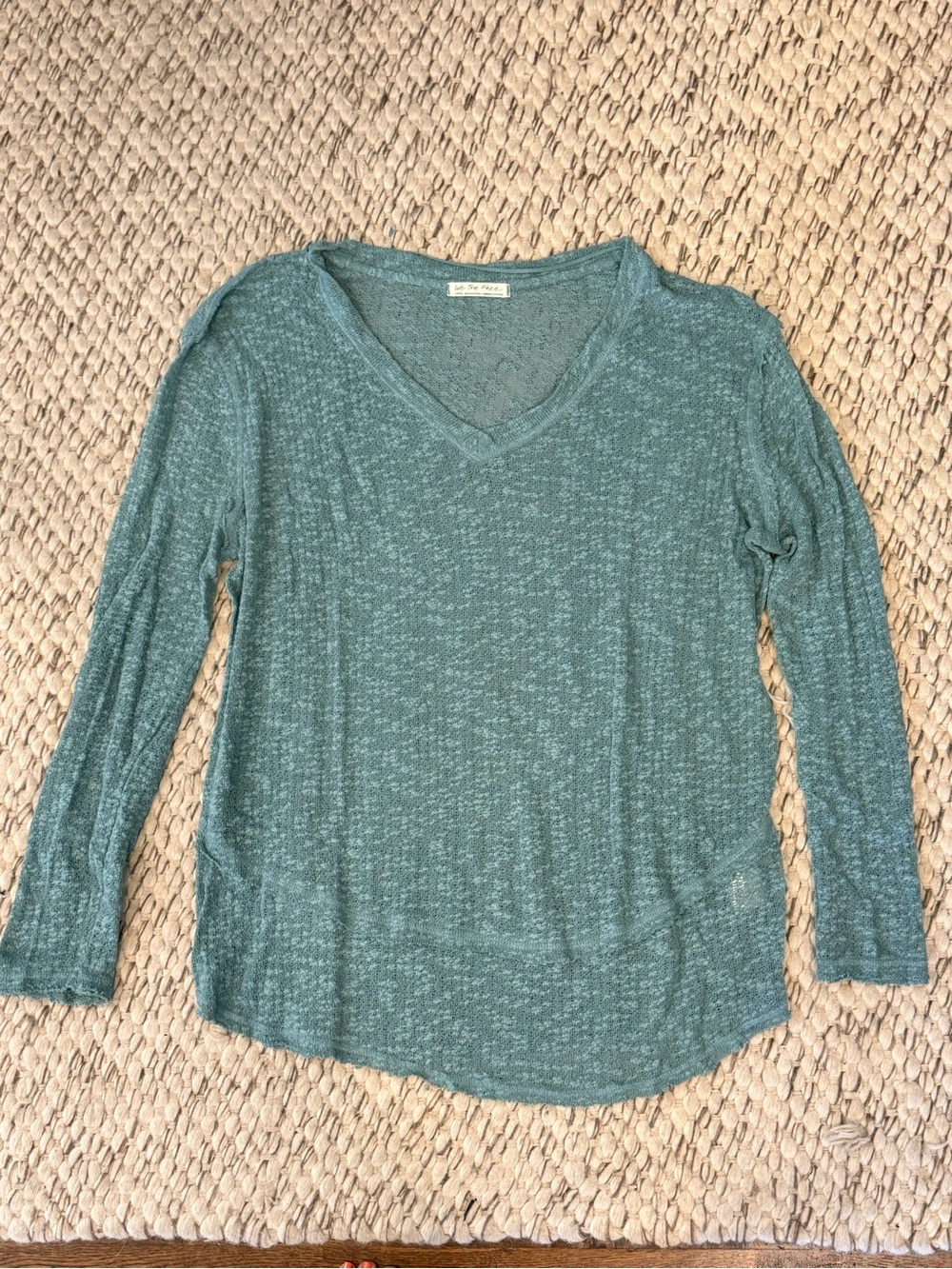 We The Free Teal V-Neck Lightweight Knit Top — Women’s Large